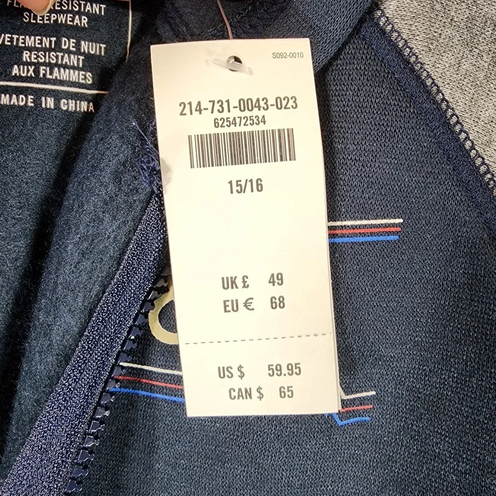Abercrombie Fitch Kids Sleep One Piece Fleeced Union Suit Boys 15/16 Navy NWI